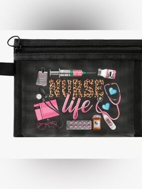 Nurse Life Mesh Cosmetic Bag - Pink & Leopard Accents